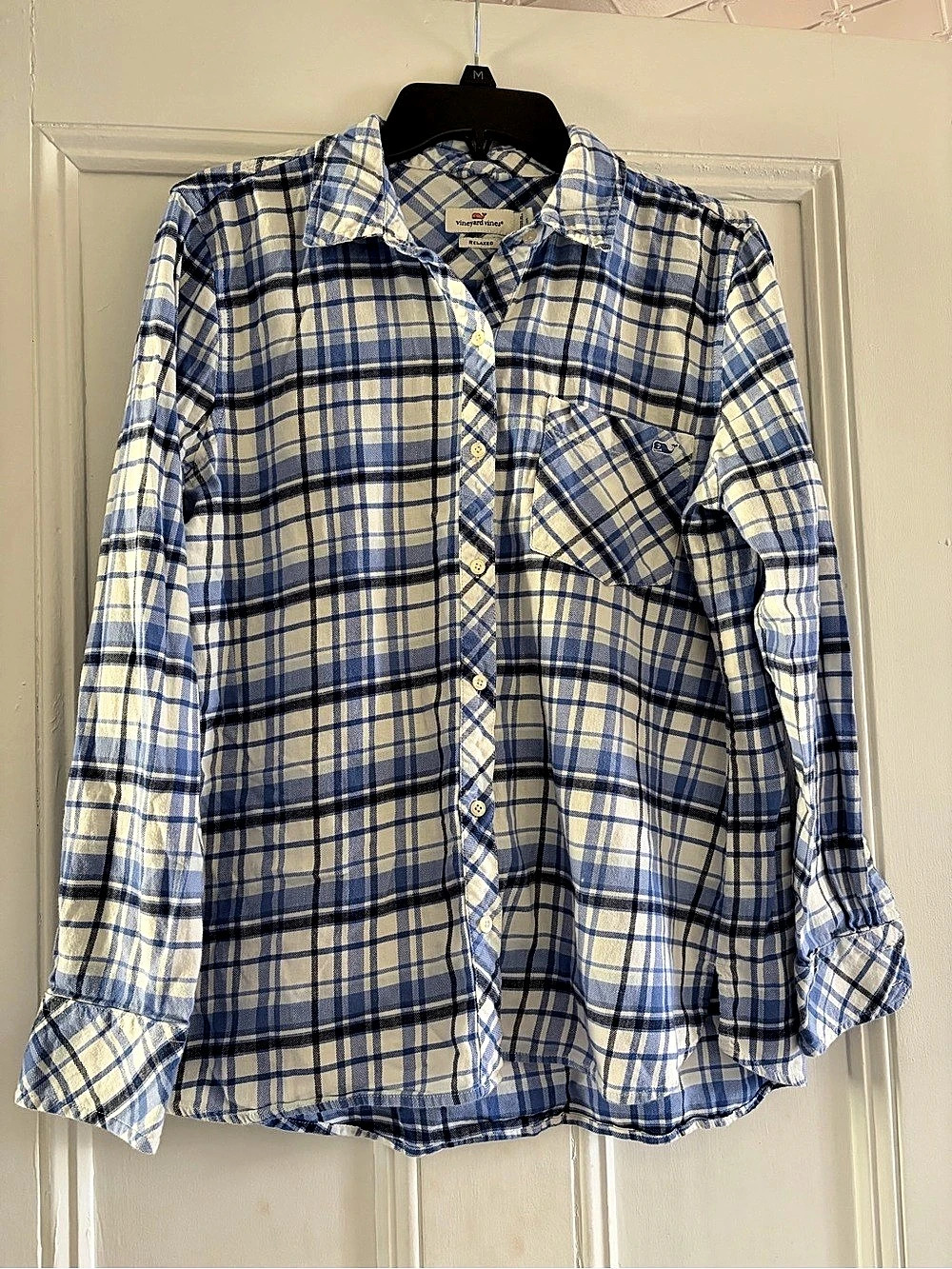 vineyard vines Relaxed Plaid Button Down Shirt Blue & White Size